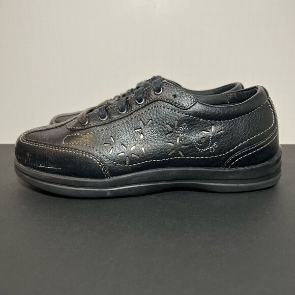 Womens APEX Robyn Chop Out Black Leather Oxford Shoes / Size 7 Extra Wide - Picture 3 of 9